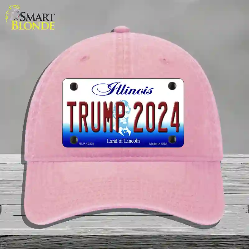 Trump 2024 Illinois Novelty License Plate Hat Unconstructed Cotton / Pink