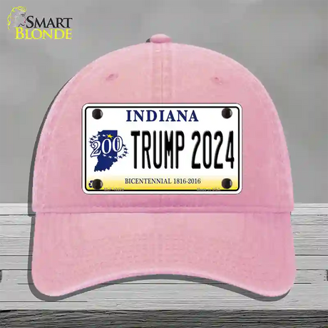 Trump 2024 Indiana Novelty License Plate Hat Unconstructed Cotton / Pink