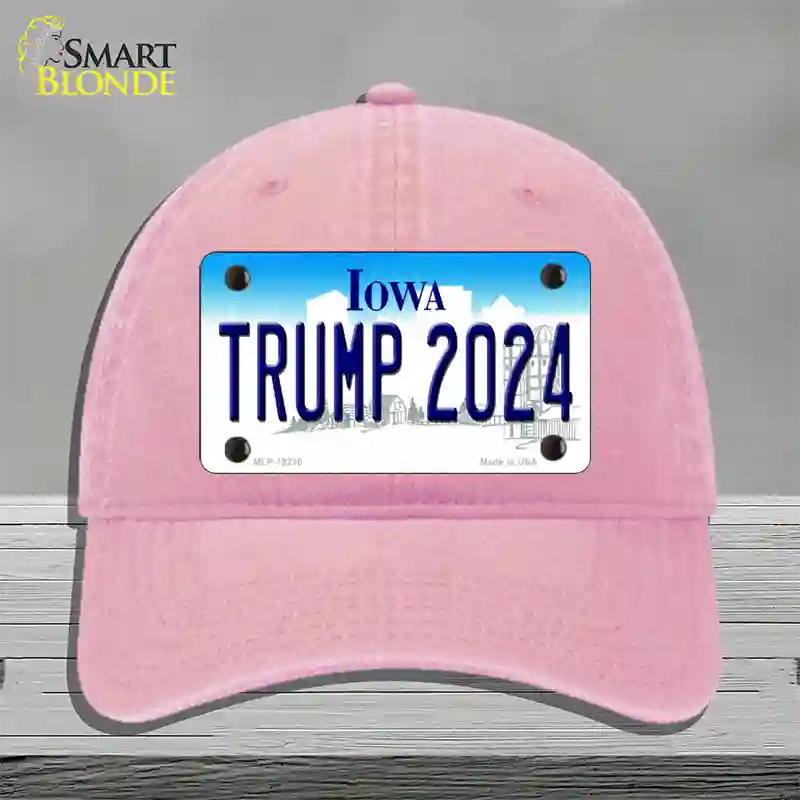 Trump 2024 Iowa Novelty License Plate Hat Unconstructed Cotton / Pink