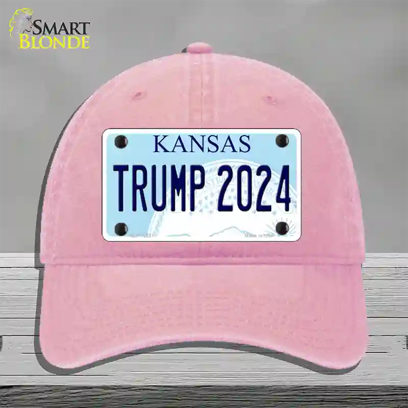 Trump 2024 Kansas Novelty License Plate Hat Unconstructed Cotton / Pink