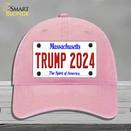 Trump 2024 Massachusetts Novelty License Plate Hat Unconstructed Cotton / Pink