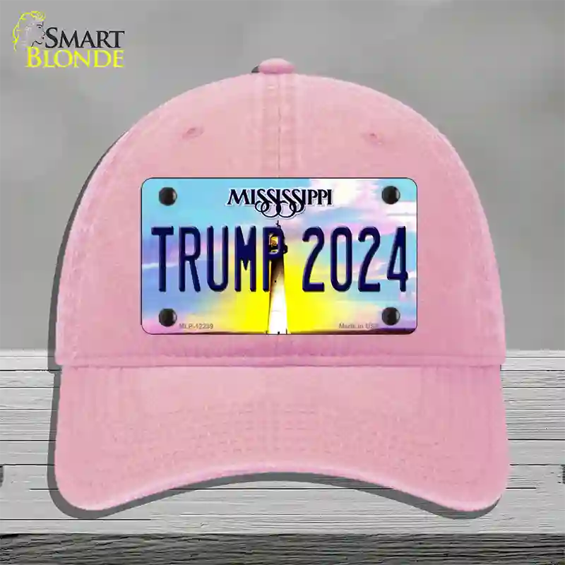 Trump 2024 Mississippi Novelty License Plate Hat Unconstructed Cotton / Pink