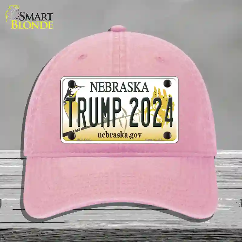 Trump 2024 Nebraska Novelty License Plate Hat Unconstructed Cotton / Pink