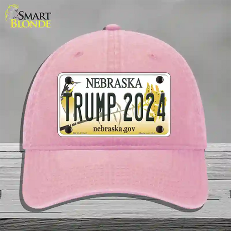 Trump 2024 Nebraska Novelty License Plate Hat Unconstructed Cotton / Pink