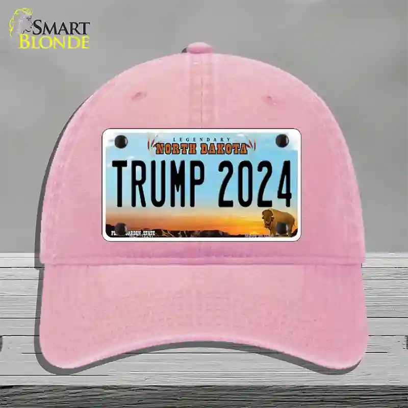 Trump 2024 North Dakota Novelty License Plate Hat Unconstructed Cotton / Pink