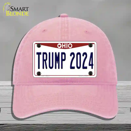 Trump 2024 Ohio Novelty License Plate Hat Unconstructed Cotton / Pink