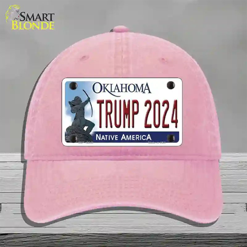 Trump 2024 Oklahoma Novelty License Plate Hat Unconstructed Cotton / Pink