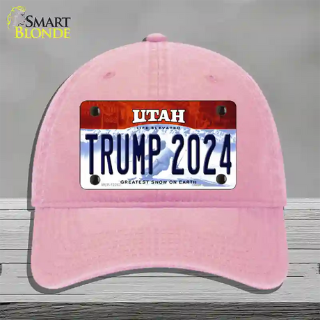 Trump 2024 Utah Novelty License Plate Hat Unconstructed Cotton / Pink