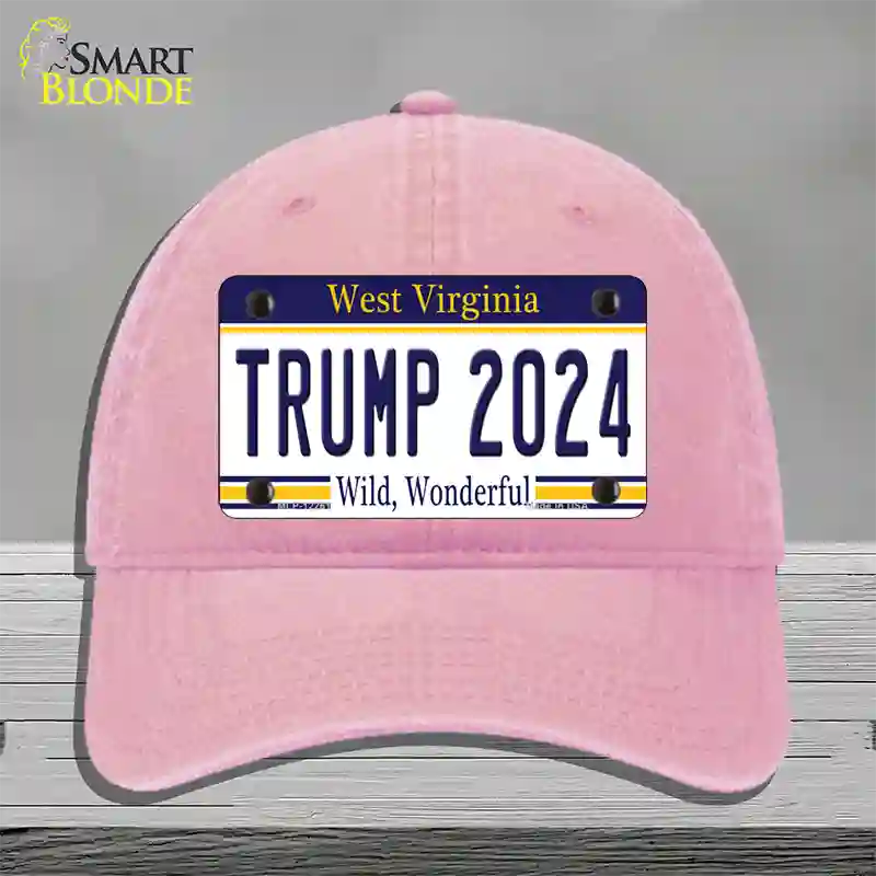 Trump 2024 West Virginia Novelty License Plate Hat Unconstructed Cotton / Pink