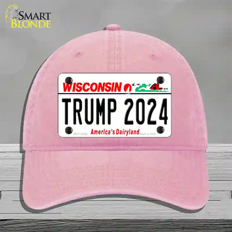 Trump 2024 Wisconsin Novelty License Plate Hat Unconstructed Cotton / Pink