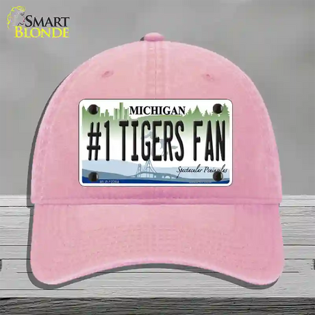 Number 1 Tigers Fan Michigan Novelty License Plate Hat Unconstructed Cotton / Pink