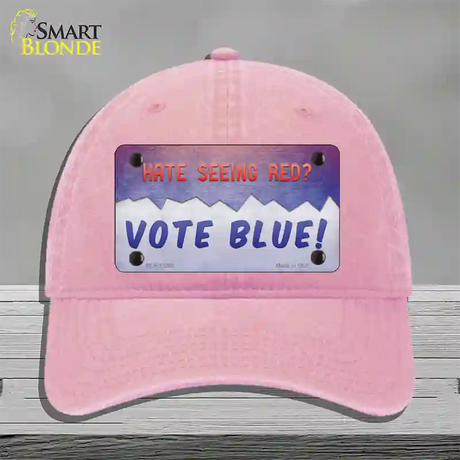 Hate Seeing Red Vote Blue Novelty License Plate Hat Unconstructed Cotton / Pink