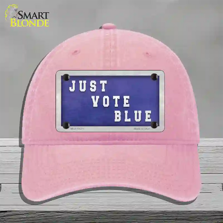 Just Vote Blue Novelty License Plate Hat Unconstructed Cotton / Pink