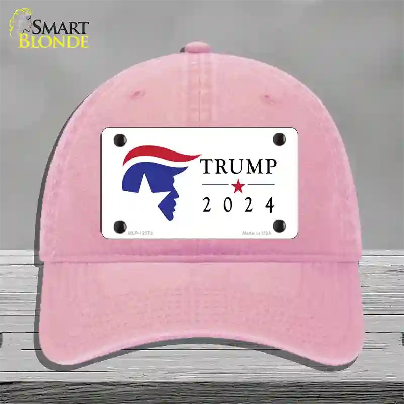 Trump 2024 Silhouette Novelty License Plate Hat Unconstructed Cotton / Pink