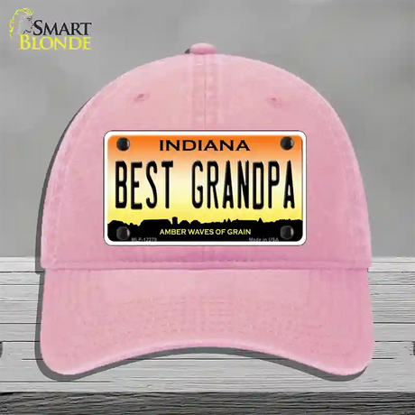 Best Grandpa Indiana Novelty License Plate Hat Unconstructed Cotton / Pink