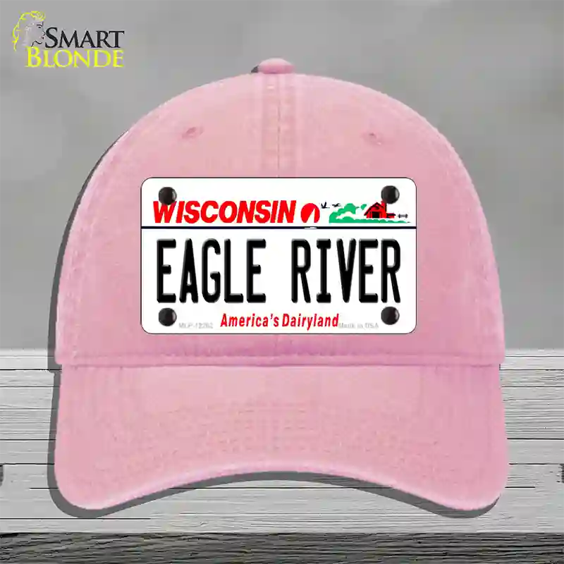 Wisconsin Eagle River Novelty License Plate Hat Unconstructed Cotton / Pink