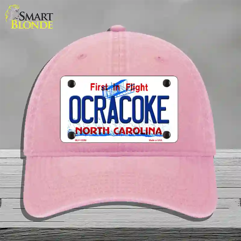 Ocracoke North Carolina Novelty License Plate Hat Unconstructed Cotton / Pink