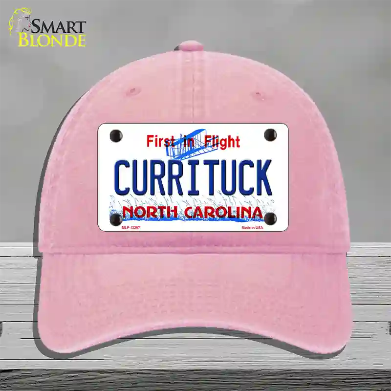 Currituck North Carolina Novelty License Plate Hat Unconstructed Cotton / Pink