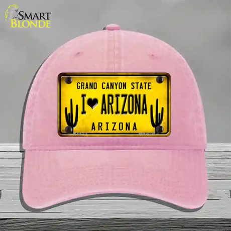 I love Arizona Yellow Novelty License Plate Hat Unconstructed Cotton / Pink