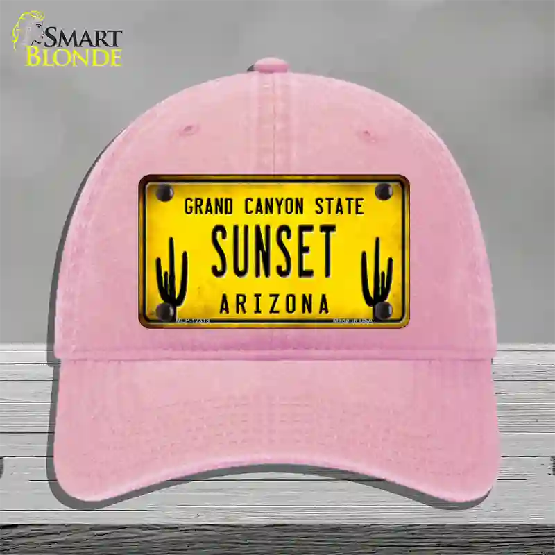 Arizona Sunset Novelty License Plate Hat Unconstructed Cotton / Pink