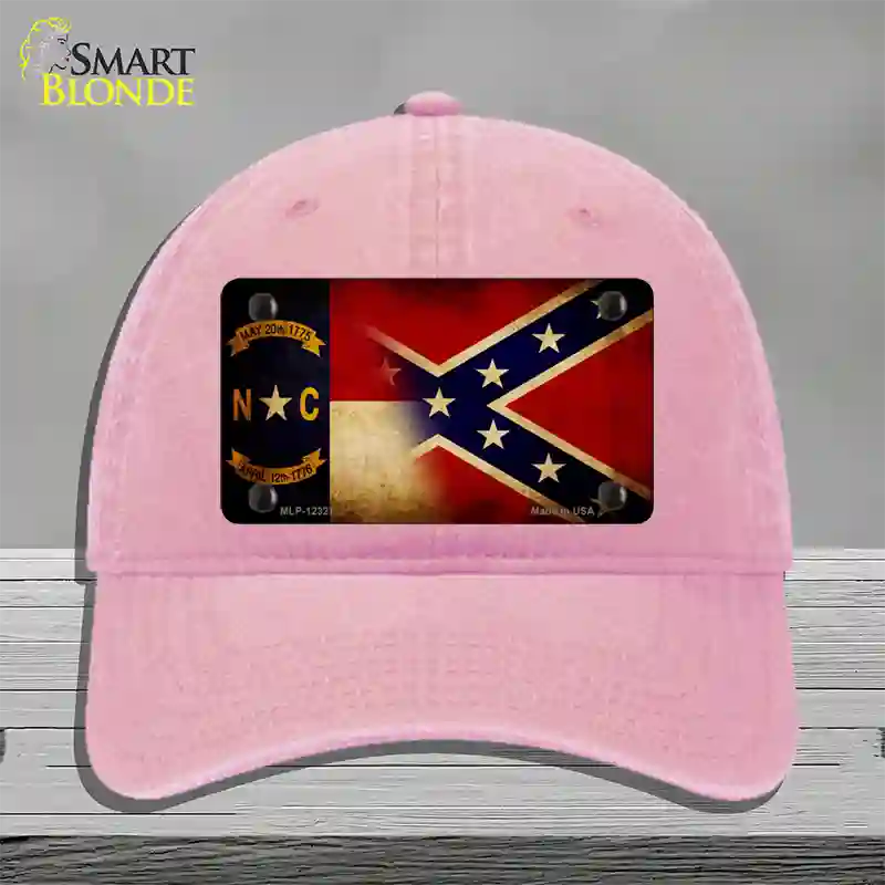 NC | Confederate Flag Novelty License Plate Hat Unconstructed Cotton / Pink