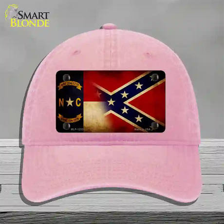 NC | Confederate Flag Novelty License Plate Hat Unconstructed Cotton / Pink