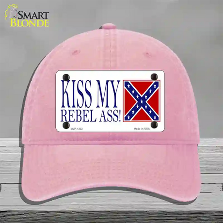 Kiss My Rebel Ass Novelty License Plate Hat Unconstructed Cotton / Pink