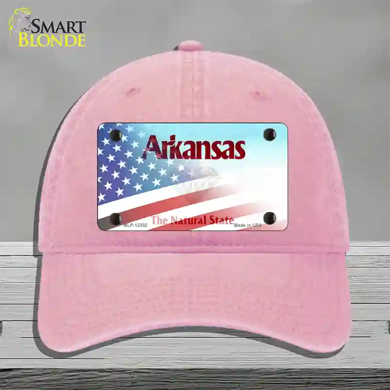 Arkansas State Novelty License Plate Hat Unconstructed Cotton / Pink / Arkansas Diamond (2218):https | Half American Flag | Yes