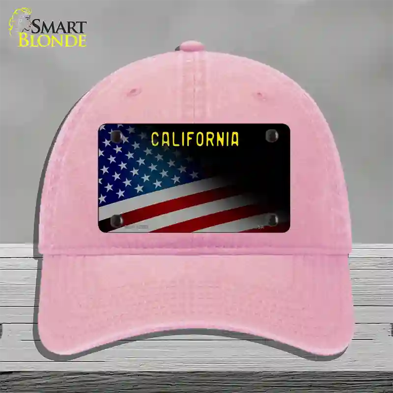 California with American Flag Novelty License Plate Hat Unconstructed Cotton / Pink