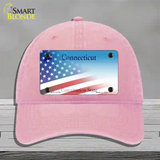 Connecticut with American Flag Novelty License Plate Hat Unconstructed Cotton / Pink