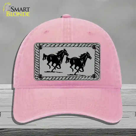 Two Running Horses Novelty License Plate Hat Unconstructed Cotton / Pink