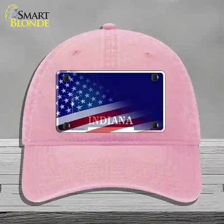 Indiana with American Flag Novelty License Plate Hat Unconstructed Cotton / Pink