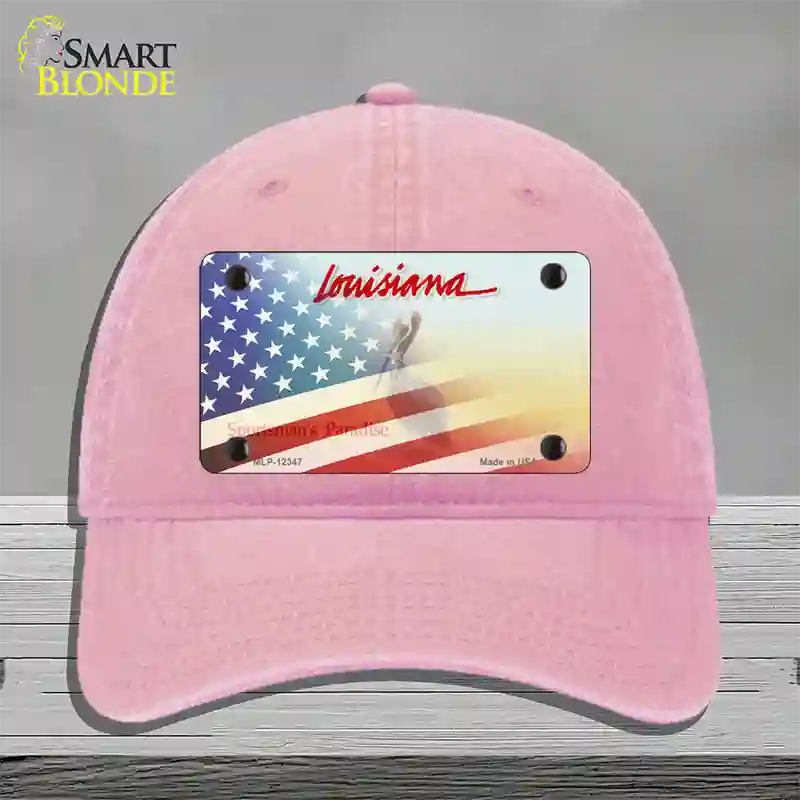 Louisiana with American Flag Novelty License Plate Hat Unconstructed Cotton / Pink