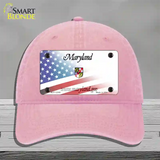 Maryland with American Flag Novelty License Plate Hat Unconstructed Cotton / Pink