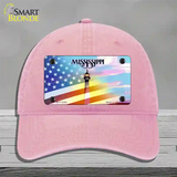 Mississippi with American Flag Novelty License Plate Hat Unconstructed Cotton / Pink