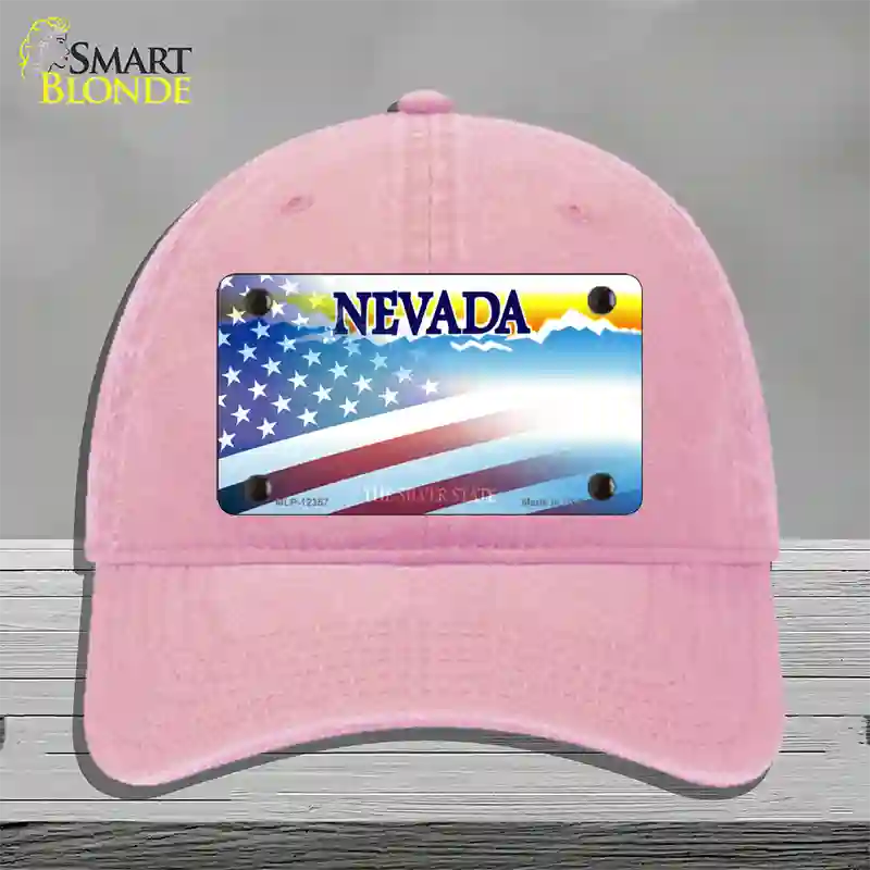 Nevada with American Flag Novelty License Plate Hat Unconstructed Cotton / Pink