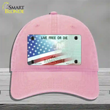 New Hampshire with American Flag Novelty License Plate Hat Unconstructed Cotton / Pink