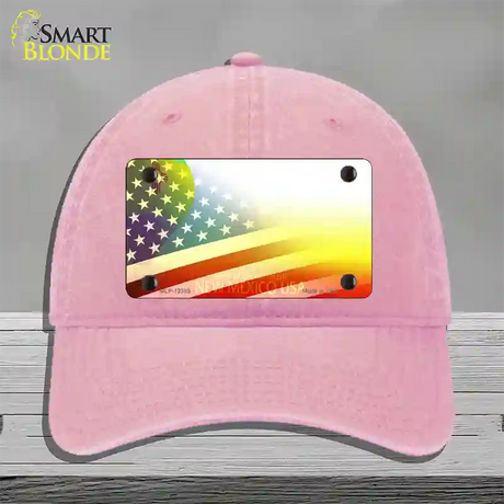 New Mexico with American Flag Novelty License Plate Hat Unconstructed Cotton / Pink