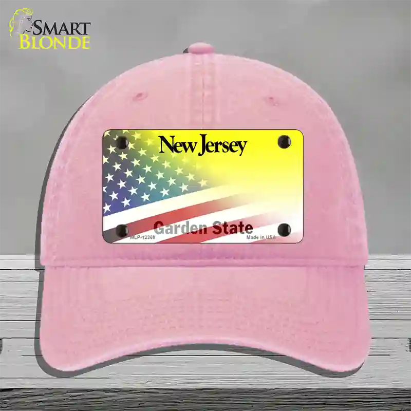 New Jersey with American Flag Novelty License Plate Hat Unconstructed Cotton / Pink