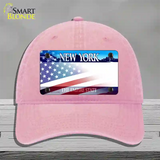 New York with American Flag Novelty License Plate Hat Unconstructed Cotton / Pink