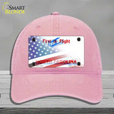 North Carolina with American Flag Novelty License Plate Hat Unconstructed Cotton / Pink