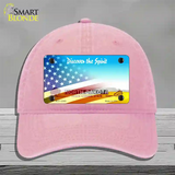 North Dakota with American Flag Novelty License Plate Hat Unconstructed Cotton / Pink