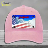 South Dakota with American Flag Novelty License Plate Hat Unconstructed Cotton / Pink