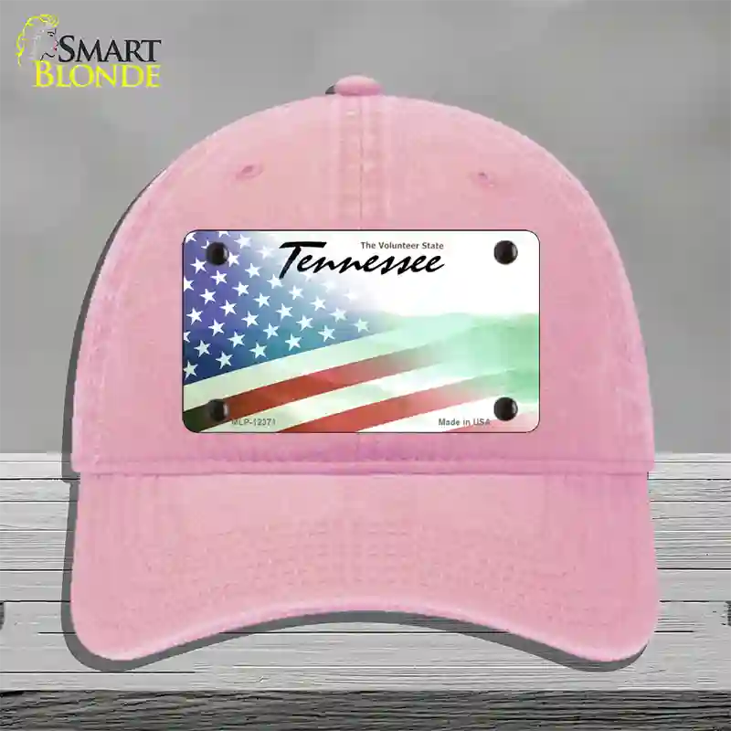 Tennessee with American Flag Novelty License Plate Hat Unconstructed Cotton / Pink