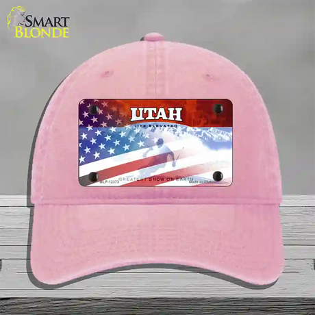 Utah with American Flag Novelty License Plate Hat Unconstructed Cotton / Pink