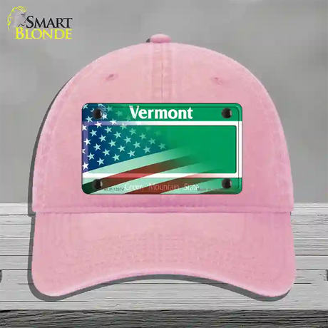 Vermont with American Flag Novelty License Plate Hat Unconstructed Cotton / Pink