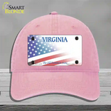 Virginia with American Flag Novelty License Plate Hat Unconstructed Cotton / Pink