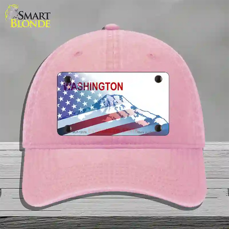 Washington with American Flag Novelty License Plate Hat Unconstructed Cotton / Pink