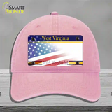 West Virginia with American Flag Novelty License Plate Hat Unconstructed Cotton / Pink