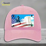 Wyoming with American Flag Novelty License Plate Hat Unconstructed Cotton / Pink